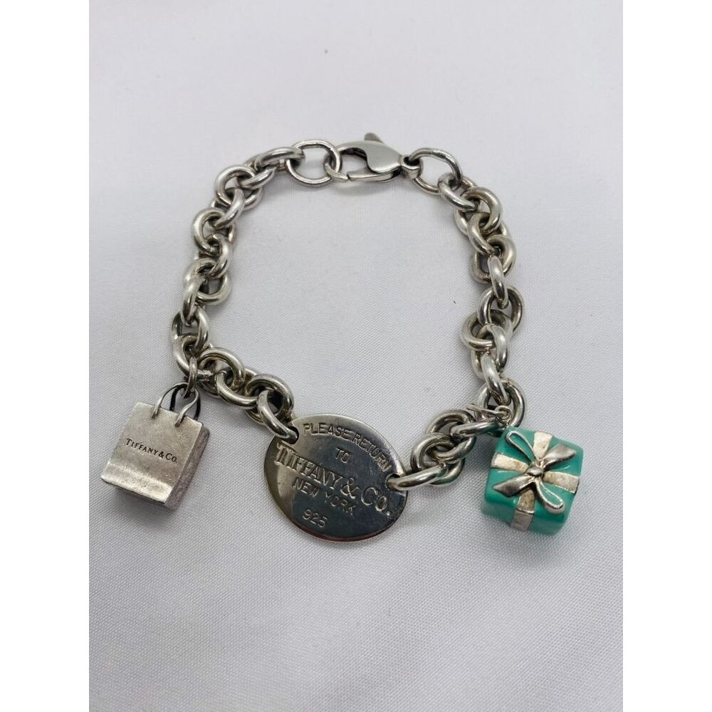Tiffany & Co Oval Return To Tag Bracelet with 2 charms Sterling Silver 925